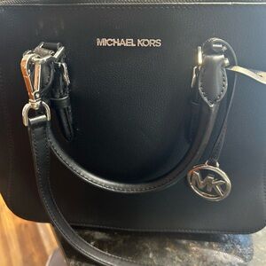 Michael Kors Black Leather Charlotte Large Satchel Women's Bag